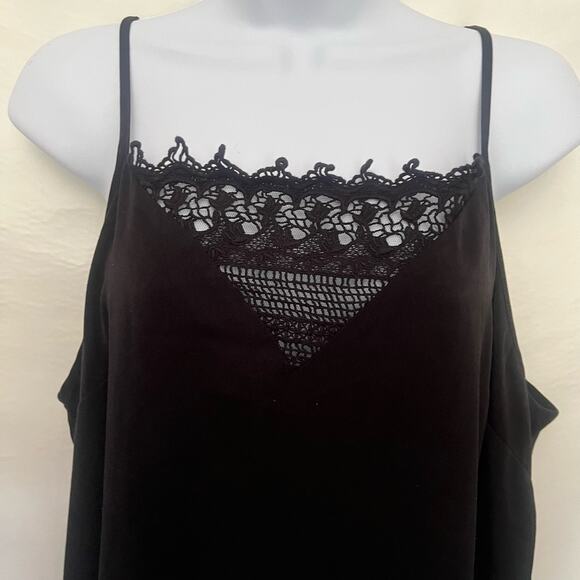 BCBGENERATION Midi Slip Dress Sz Large Lace Insert Black Slits Whimsigoth Adjust - Picture 2 of 14